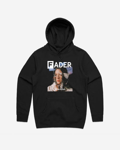 black hoodie with Billie Eilish with plastic bag over her head - the cover of The FADER issue 116