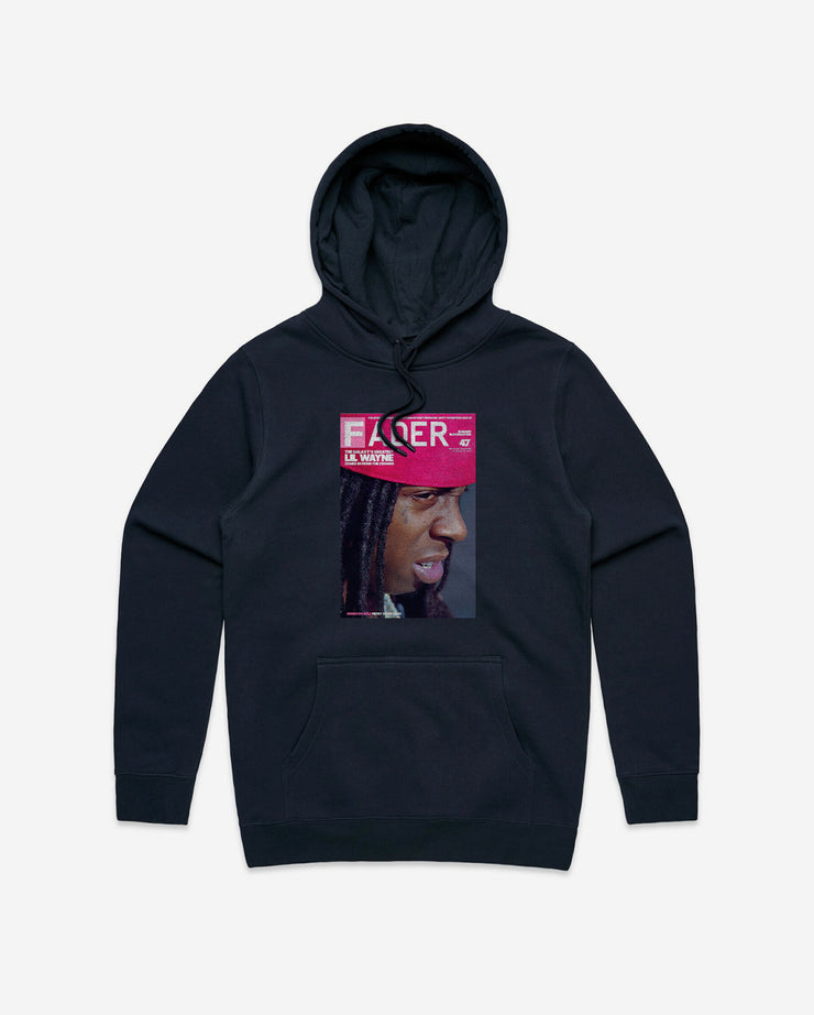 navy hoodie with Lil Wayne- the FADER magazine issue 47 cover