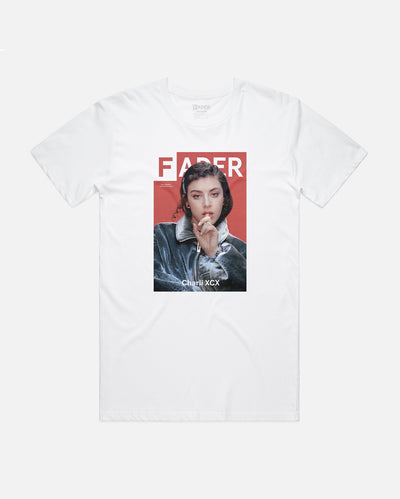 white t-shirt with Charli XCX / The FADER Issue 105 Cover