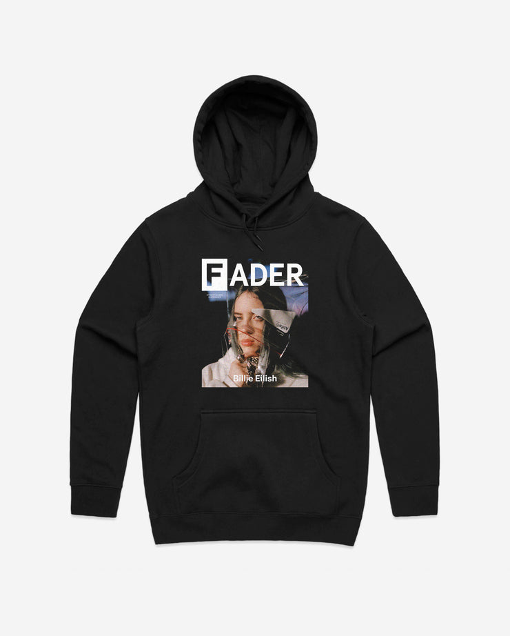 black hoodie with Billie Eilish with plastic bag over her head - the cover of The FADER issue 116