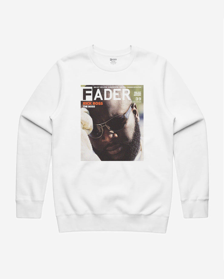 white crewneck with Rick Ross - the cover artwork of The FADER Issue 39.