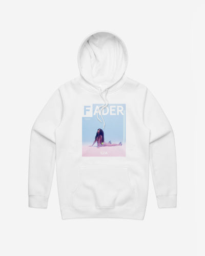 white hoodie with SZA- the FADER issue 112 Cover (blue)
