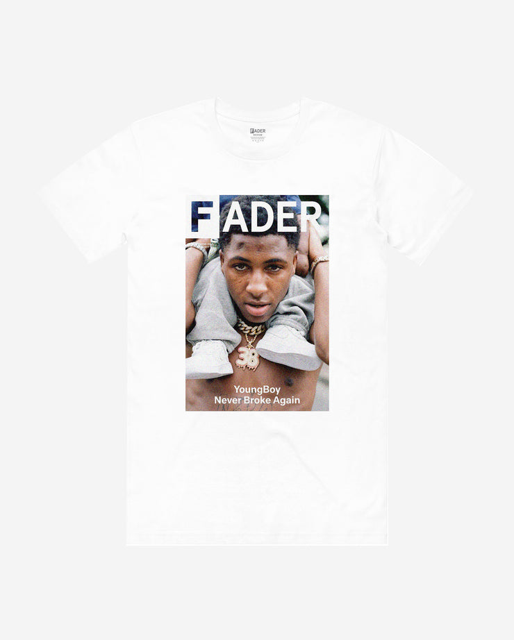 white tee with YoungBoy Never Broke Again-the cover artwork of The FADER Issue 111