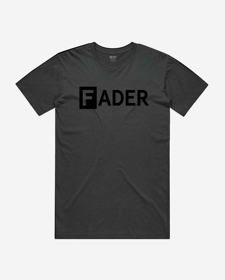 vintage black tee with black FADER logo on chest