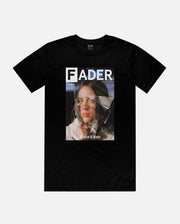 black t-shirt with Billie Eilish with plastic bag over her head- the cover of The FADER issue 116