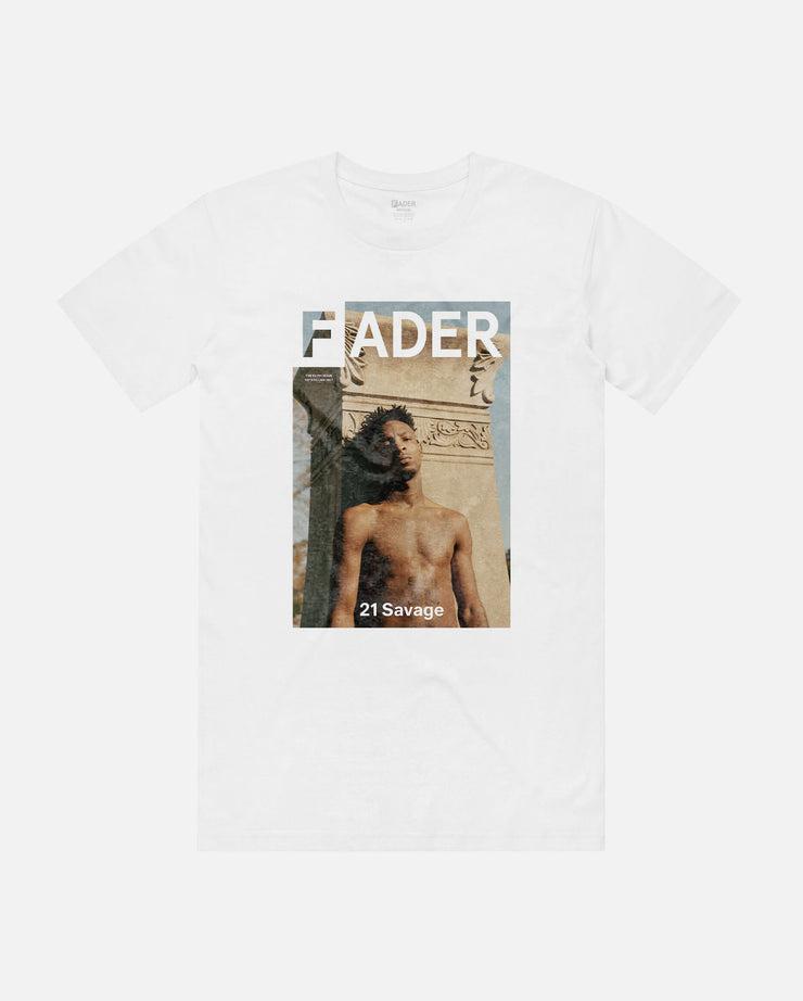 white t-shirt with 21 savage shirtless- cover of The FADER issue 107