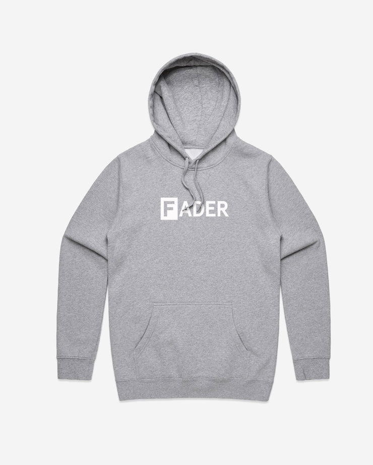 gray hoodie with the FADER logo