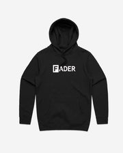 black hoodie with the FADER logo