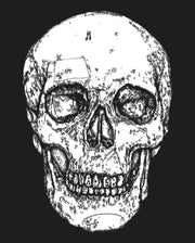 close up of black ink drawing of skull