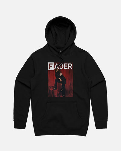 black hoodie with Tirzah -The FADER June 2021 red cover 