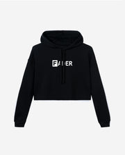 black crop hoodie with the FADER logo