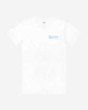 front of white tee with the FADER logo on pocket 