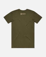 green back of t-shirt with the FADER logo on collar