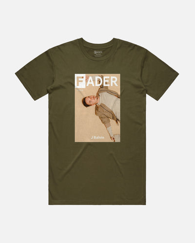 green t-shirt with the FADER magazine issue 102 cover of J Balvin