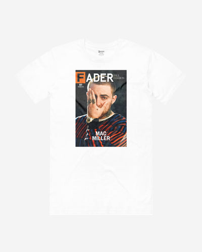 white t-shirt with Mac Miller- the FADER magazine issue #087 cover