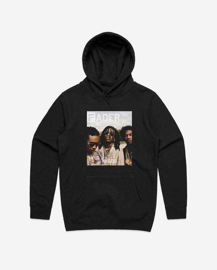 black hoodie with Migos / The FADER Issue 95 Cover