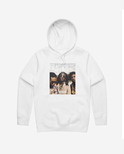 white hoodie with Migos / The FADER Issue 95 Cover 