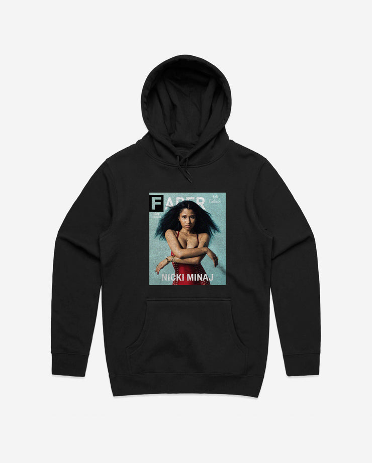 black hoodie with Nicki Minaj- The FADER issue 93 cover