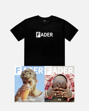 black t-shirt with FADER logo and the FADER issue 101 magazine 