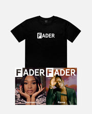 black t-shirt with the FADER logo and the FADER magazine issue 119 cover of Normani / Rema