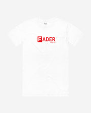 front of white tee with the FADER logo across chest