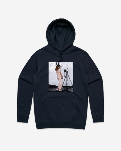 navy hoodie with Rihanna / The FADER Issue 100 Cover 