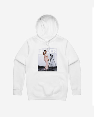 white hoodie with Rihanna / The FADER Issue 100 Cover 