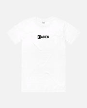 front of white tee with the FADER logo on chest