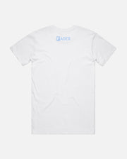 back of white tee with the FADER logo on collar 