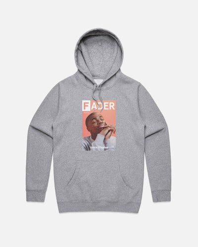 grey hoodie with Vince Staples - The FADER issue 104 Cover