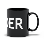 black mug with FADER logo